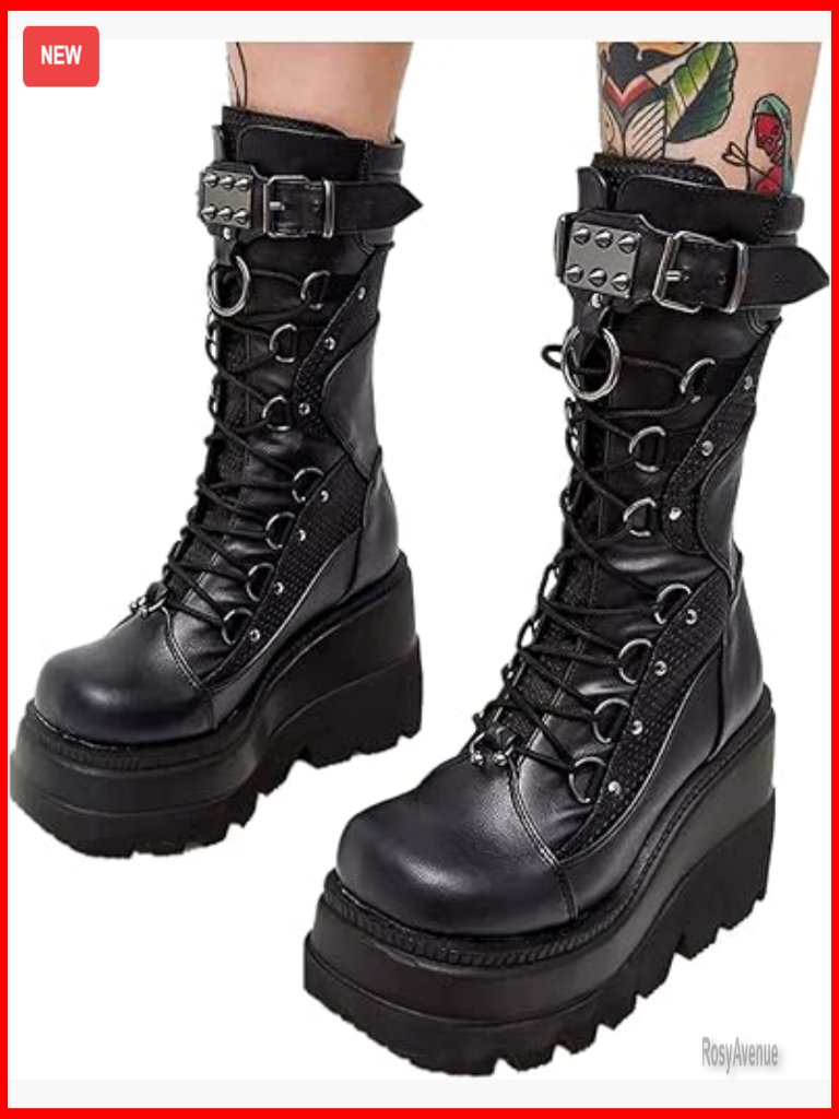 Platform Ankle Boots Chunky Heel Combat Boots Lace Up Wedges